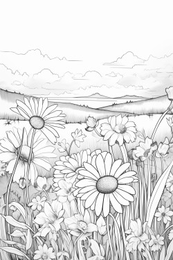 field of flowers at sunset