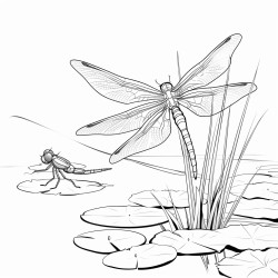 a dragonfly hovering over a pond