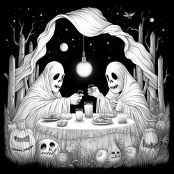 ghosts having a picnic in a moonlit meadow