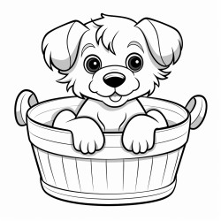 puppy sitting in a basket