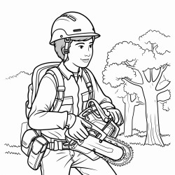 a conservation corps member who is wearing full ppe and holding a chainsaw