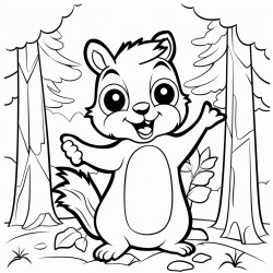a squirrel in the forest with arms wide open