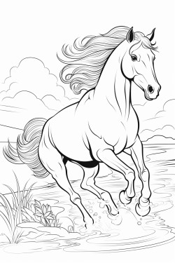horse running through water