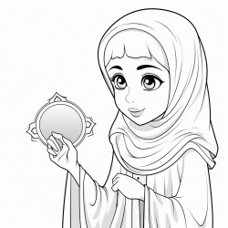 beautiful muslim girl looking into a mirror