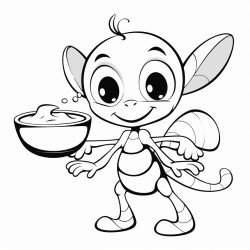 ant carries a bowl of soup