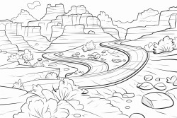 coloring page monster track with american flag on sides in the background of grand canyon