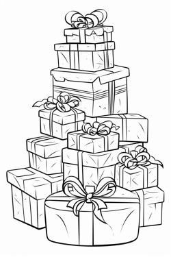 large pile of presents solid white background clean lines
