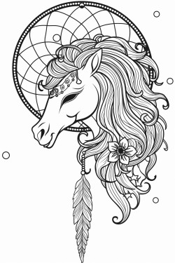 a unicorn with its mane flowing through a dreamcatcher