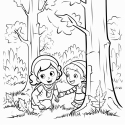 kids playing hide and seek in the forest