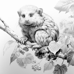 create a drawing of a marmoset eating blackberries