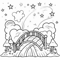 a glowing heart with a bridge and natural elements the heavens and the stars