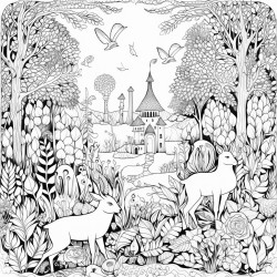 a magical forest with dancing animals