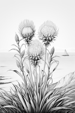 i would like to create an adult colouring book a image of the needles on the isle of wight  with an art deco botanical frame