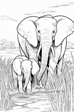 adult and baby elephant in nature