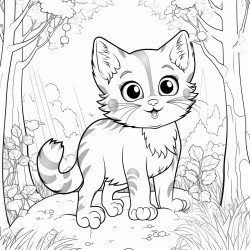 a curious cat exploring an enchanted forest