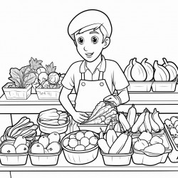 chef carefully selecting fresh ingredients at a bustling market with vibrant fruits vegetables and herbs