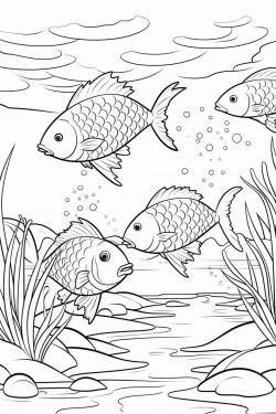 multiple fish under water in a river