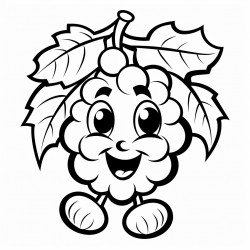 cartoon character of a grape with a face