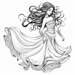 belly dancer with long flowing hair and dress