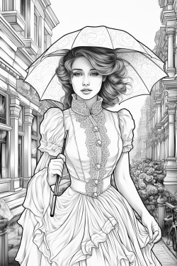 a woman in a walking dress with a parasol