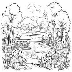 a serene glade with a pond surrounded by enchanted flora and visited by forest creatures