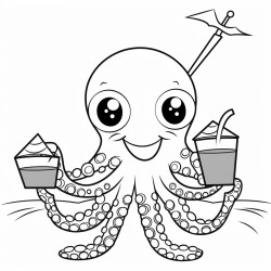 octopus drinking a glass of lemonade