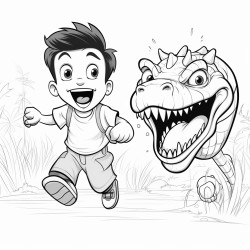 terrified boy running from a mean crocodile