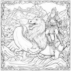 tapestry of dragon getting attacked by noblemen while also  interacting with reindeers in a tundra