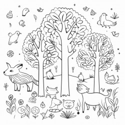 imagine a magical forest where animals can talk color the trees flowers and animals in bright happy colors