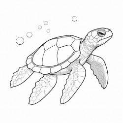 side view of sea turtle swimming on white background