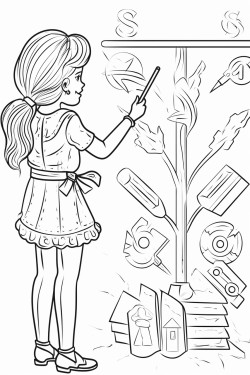 girl draws dollars on the chalkboard arrows up