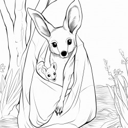 a kangaroo with a joey peeking out from its pouch