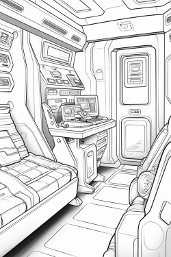 space ship cabin c bed with screens with desk space futuristic detail