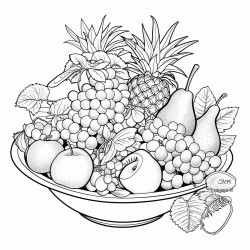 a bowl of all kinds of different fruits bananas strawberries pears grapes kiwi apples oranges etc make this into a color by number coloring sheet that takes up the whole page