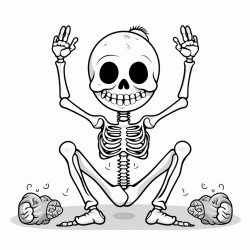 skeleton doing yoga poses with namaste scary
