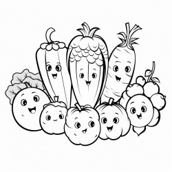 fruits and vegetables with happy faces