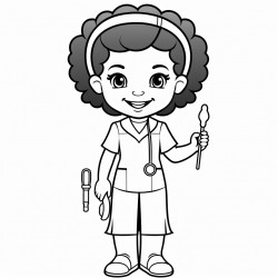 a cute nurse holding dental extraction tools bold and easy white background