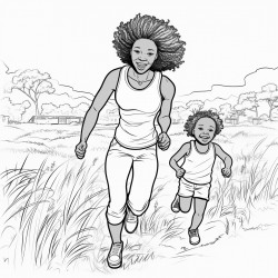 an african mom and daughter playing together running and enjoying the moment