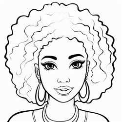 a simple black  white line art color by number coloring page illustration of an black girl smoling