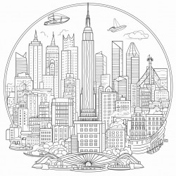 adult coloring page of nyc in zen style