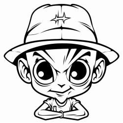 alien face wearing tie and hat in graffiti style