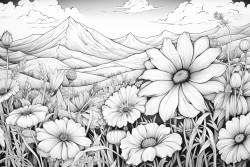 purple field of flowers with blue sky and close