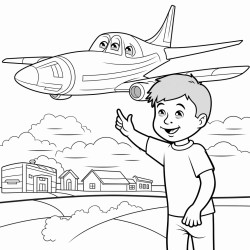 kid pointing his finger at an airplane