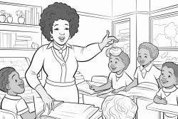 plus size black female teacher providing a lesson to students in her cute aesthetic classroom
