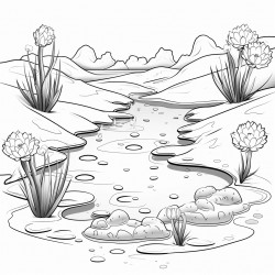 desert pond with multiple frogs toad and tadpoles hidden throughout