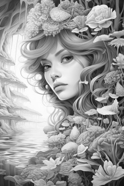 fairyland with a fairy emerging from the water