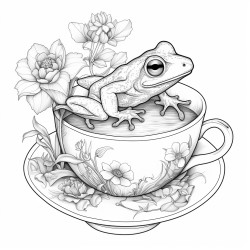 whites tree frog sitting in a teacup
