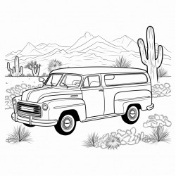 a van on a country road cactus tree some kids on the van