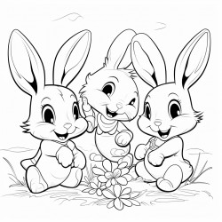 rabbit hopping joyfully among her friends who are busy with their morning activities