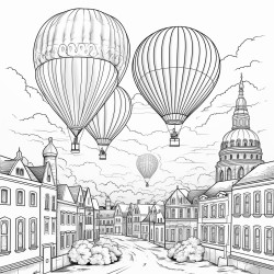balloon with shallow ornaments over the town